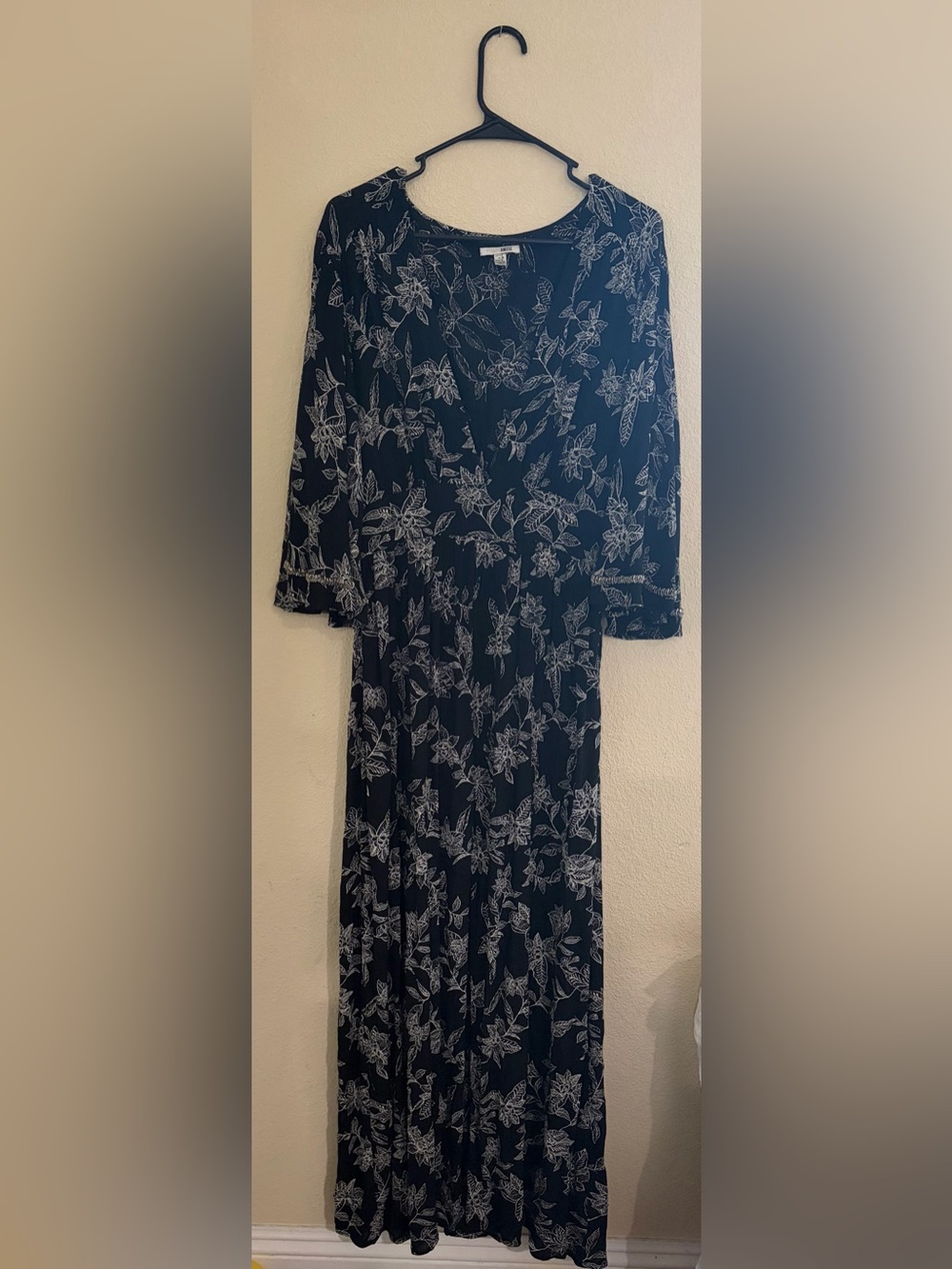 Amuse Society Black Maxi Dress with White Botanical Print